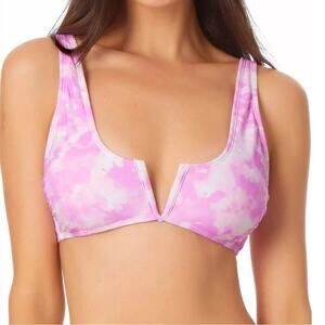 California Waves Junior's Pink Tie-Dye V-Wire Bralette Bikini Top Large NWT